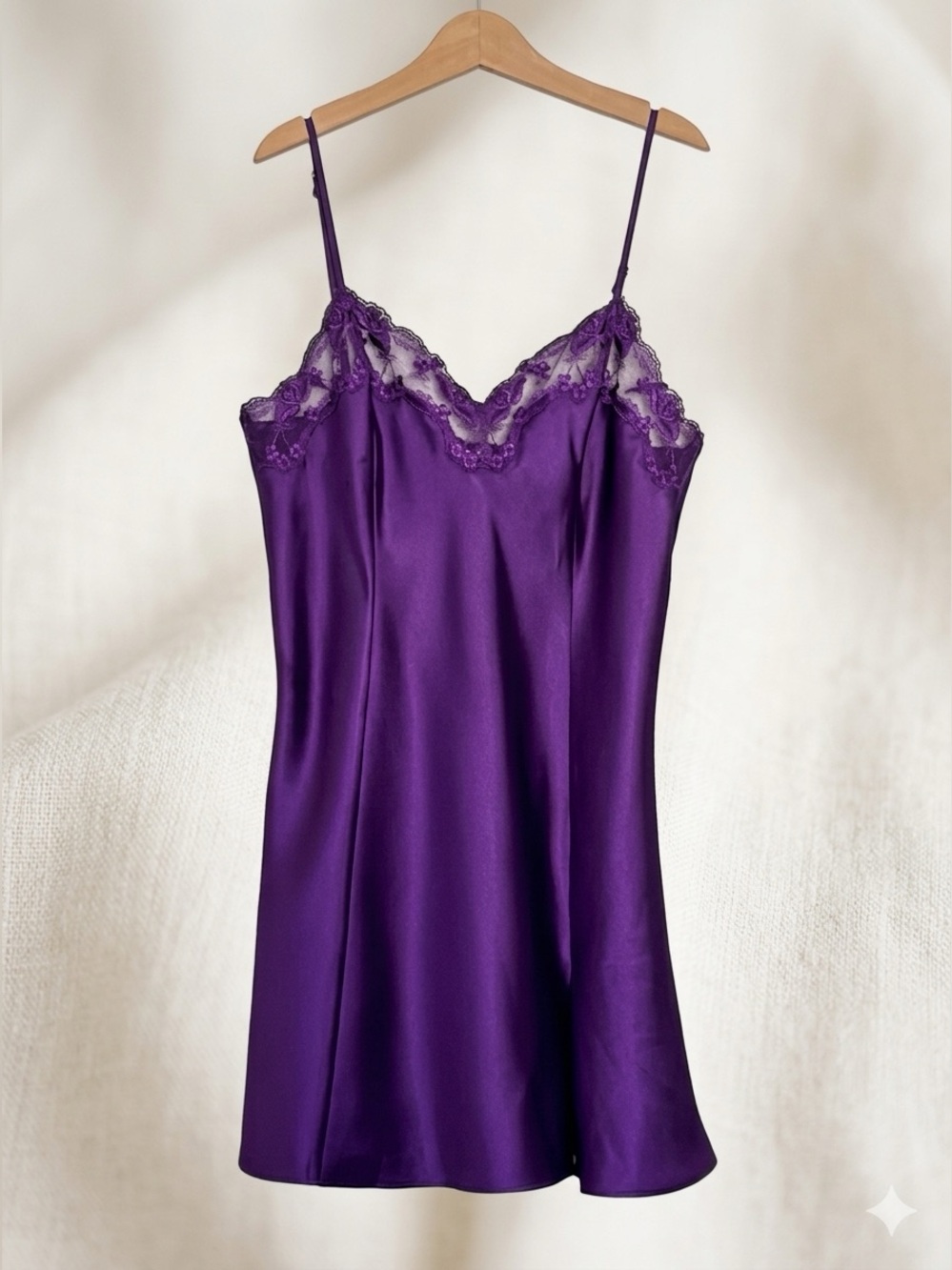 Vintage Victoria's Secret Purple Satin Lace Slip Dress Nightgown XS (1999)